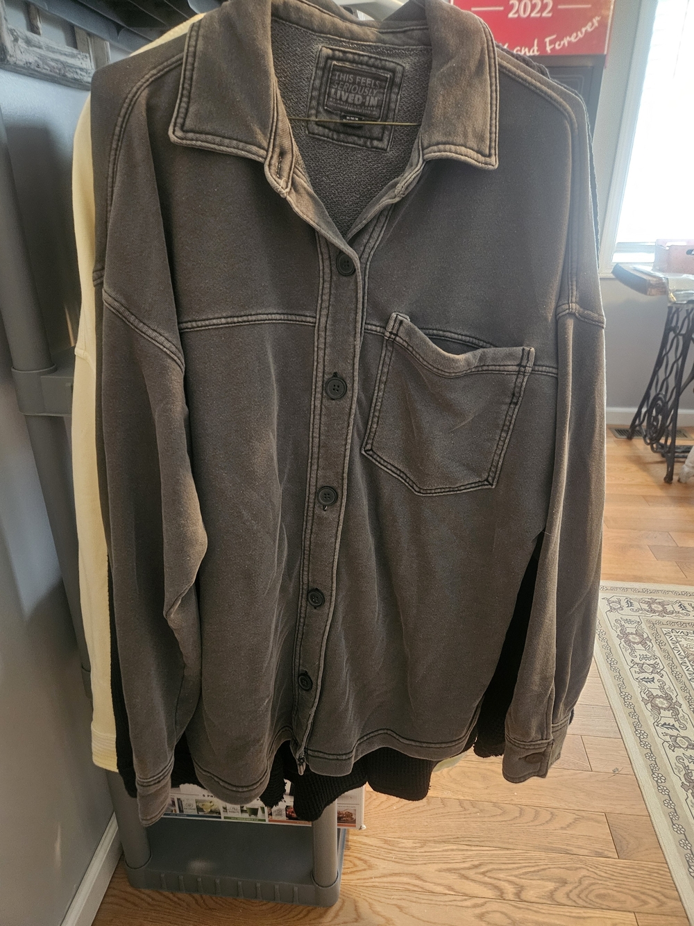 American Eagle Outfitters Washed Charcoal Button-Down Shirt Jacket